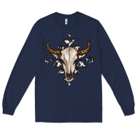 Navy bull skull with aztec Long Sleeve Tee - MaliasSmallBusiness