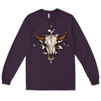 Plum bull skull with aztec Long Sleeve Tee - MaliasSmallBusiness