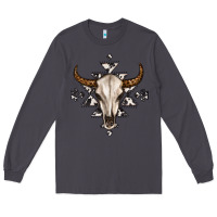 Smoke bull skull with aztec Long Sleeve Tee - MaliasSmallBusiness