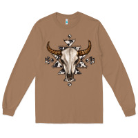 Toasted Coconut bull skull with aztec Long Sleeve Tee - MaliasSmallBusiness
