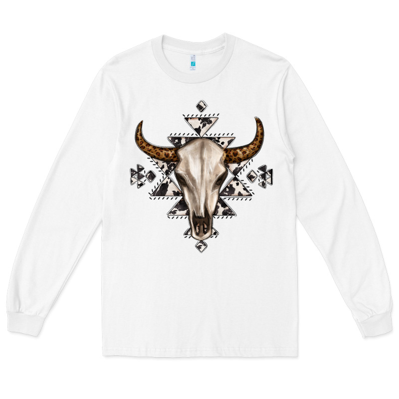 Bull Skull With Aztec Long Sleeve Tee by MaliasSmallBusiness | Teevron