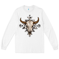 White bull skull with aztec Long Sleeve Tee - MaliasSmallBusiness