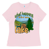 Bubblegum Pink what happens at the lake stays at the lake Ladies Tee - HRA Design Shop
