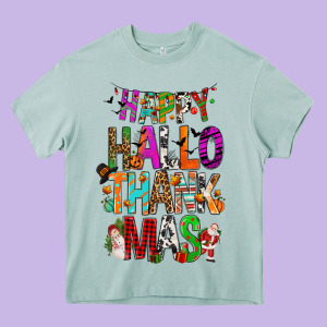 Happy Hallothankmas Heavy Core Tee Designed By Fadigitalartstudio