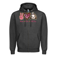 Charcoal Heather Peace Love Shih Tzu Zipper Hoodie - Bettercallsaul