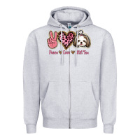 Heather Grey Peace Love Shih Tzu Zipper Hoodie - Bettercallsaul