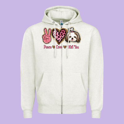 Peace Love Shih Tzu Zipper Hoodie Designed By Bettercallsaul