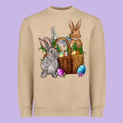 Bunnys Carrots Eggs With Basket Easter Heavyweight Sweatshirt Designed By Nancycooperartshop