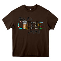 Chocolate Brown give me coffee jesus Heavy Core Tee - CowhideDigitalArt