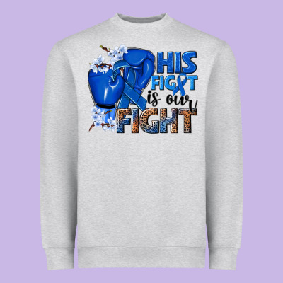 His Fight Is Our Fight Colon Cancer Blue Ribbon Heavyweight Sweatshirt Designed By Nancycooperartshop