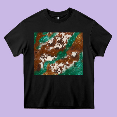 Brown Cowhide Glitter Heavy Core Tee Designed By Barkaloodesign