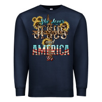 Navy She loves Jesus and America too sunflower Premium Sweatshirt - HowdyJamesFarm