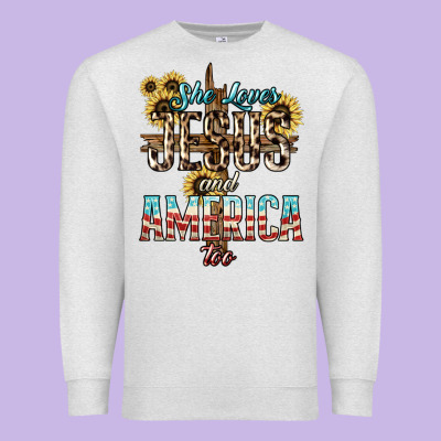 She Loves Jesus And America Too Sunflower Premium Sweatshirt Designed By Howdyjamesfarm