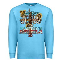 Ocean Blue She loves Jesus and America too sunflower Premium Sweatshirt - HowdyJamesFarm