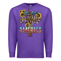 Purple She loves Jesus and America too sunflower Premium Sweatshirt - HowdyJamesFarm