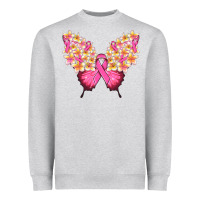 Heather Grey Pink ribbon Breast Cancer butterfly Heavyweight Sweatshirt - NancyCooperArtShop