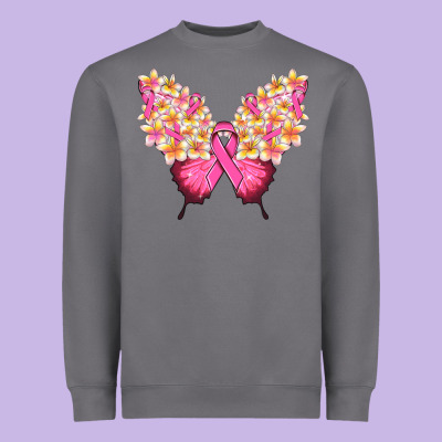 Pink Ribbon Breast Cancer Butterfly Heavyweight Sweatshirt Designed By Nancycooperartshop