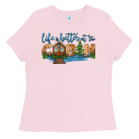 Bubblegum Pink life is better at the cabin Ladies Tee - HRA Design Shop