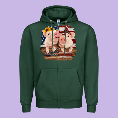 Cute Couple American Pigs Zipper Hoodie Designed By Bettercallsaul