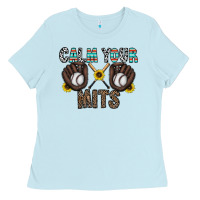 Baby Blue calm your mits baseball Ladies Tee - CowhideDigitalArt