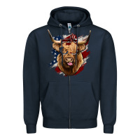 Navy American Highland Cow Zipper Hoodie - Bettercallsaul