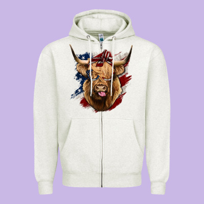 American Highland Cow Zipper Hoodie Designed By Bettercallsaul