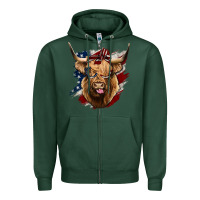 Sports Green American Highland Cow Zipper Hoodie - Bettercallsaul