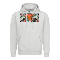 Dove Grey Cowhide Floral Feather Cow Mom Zipper Hoodie - Bettercallsaul