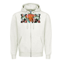 Oatmeal Heather Cowhide Floral Feather Cow Mom Zipper Hoodie - Bettercallsaul