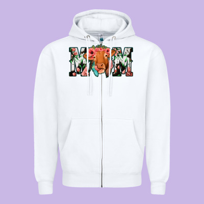 Cowhide Floral Feather Cow Mom Zipper Hoodie Designed By Bettercallsaul