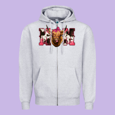 Highland Cow Mom Zipper Hoodie Designed By Bettercallsaul
