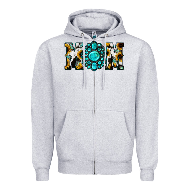 Sunflower Turquoise Gemstone Cowhide Mom Zipper Hoodie by Bettercallsaul | Teevron