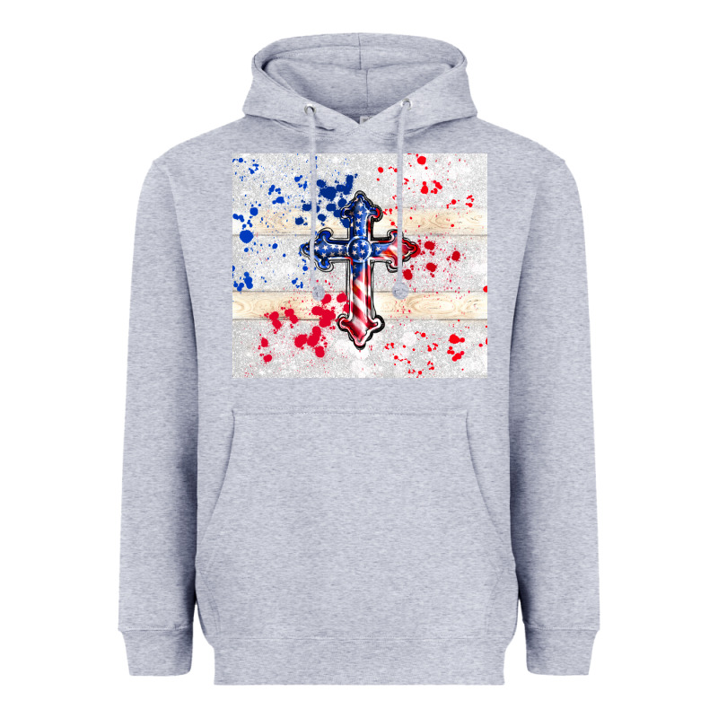 4th Of July Flag Cross Heavyweight Hoodie by TumblerDesignByShophia | Teevron