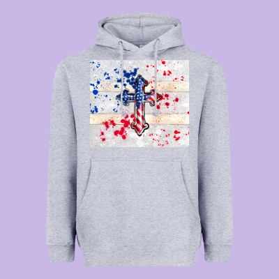 4th Of July Flag Cross Heavyweight Hoodie Designed By Tumblerdesignbyshophia