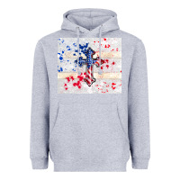 Heather Grey 4th of july flag cross Heavyweight Hoodie - TumblerDesignByShophia