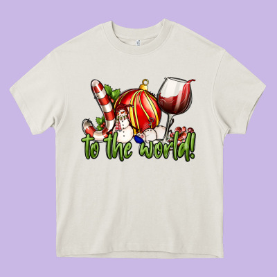 Joy To The World Christmas Wine Heavy Core Tee Designed By Fadigitalartstudio