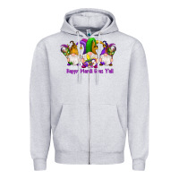 Heather Grey happy mardi gras y'all gnomes Zipper Hoodie - RanaPortraitStore
