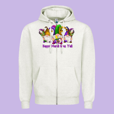 Happy Mardi Gras Y'all Gnomes Zipper Hoodie Designed By Ranaportraitstore