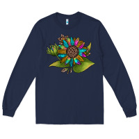 Navy western sunflower Long Sleeve Tee - JahusDesignShop