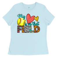 Baby Blue my heart is on that field softball Ladies Tee - HRA Design Shop