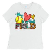 White my heart is on that field softball Ladies Tee - HRA Design Shop