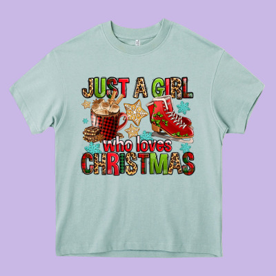 Just A Girl Who Loves Christmas Heavy Core Tee Designed By Fadigitalartstudio