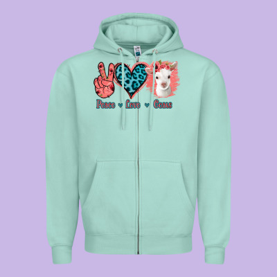 Peace Love Goats Zipper Hoodie Designed By Bettercallsaul