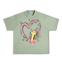 Oil Green heart cross Urban Heavy Tee - MaliasSmallBusiness