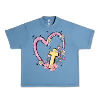 Pebble Blue heart cross Urban Heavy Tee - MaliasSmallBusiness