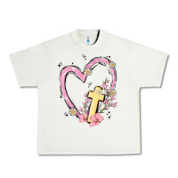 Pistachio heart cross Urban Heavy Tee - MaliasSmallBusiness