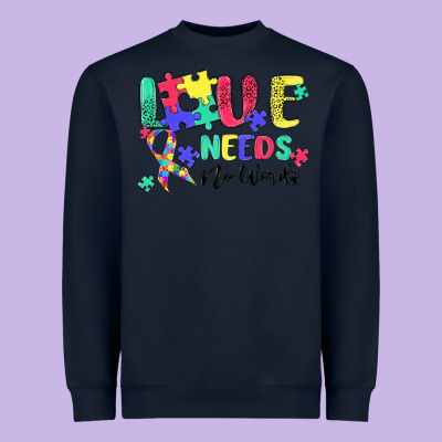 Love Needs No Words Autism Heavyweight Sweatshirt Designed By Maliassmallbusiness