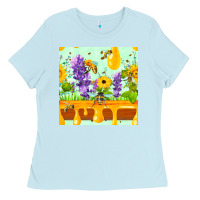 Baby Blue honeydrip bee lavender daisy sunflower seamless pa Ladies Tee - FaDigitalArtStudio
