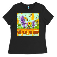 Honeydrip Bee Lavender Daisy Sunflower Seamless Pa Ladies Tee | Teevron