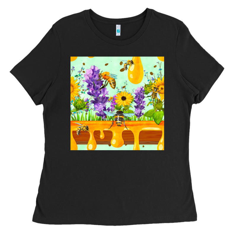 Honeydrip Bee Lavender Daisy Sunflower Seamless Pa Ladies Tee by FaDigitalArtStudio | Teevron